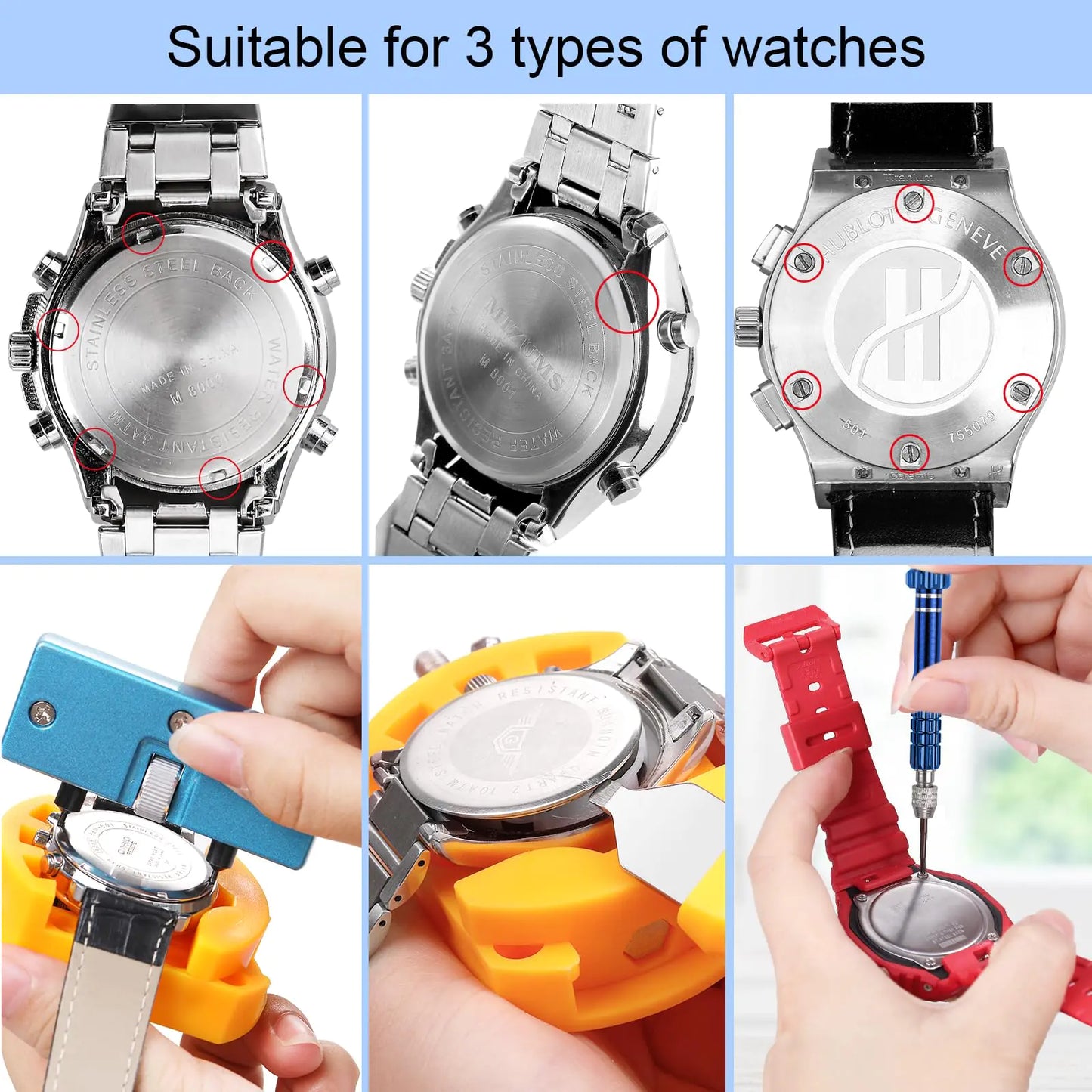 JOREST Watch Battery Replacement Kit, Watch Repair Screwdriver, Watch Band Replacement tool, Watch Wrench Back Remover, Watch Case Opener, Watch Back Remover Holder, Spring bar, Tweezers