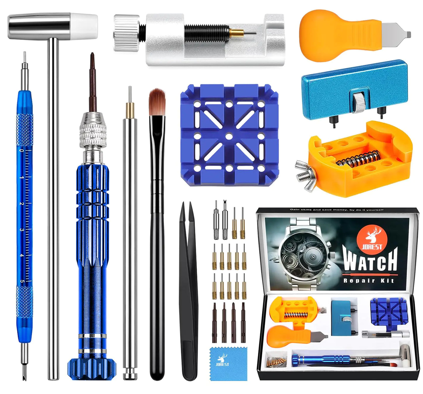 JOREST Watch Repair Kit, for Watch Battery Replacement & Watch Link Removal and Resizing & Watch Opener, Watch Repair Screwdriver Set, Watch Wrench Back Remover, Watch Cleaning, Spring Bar Tool