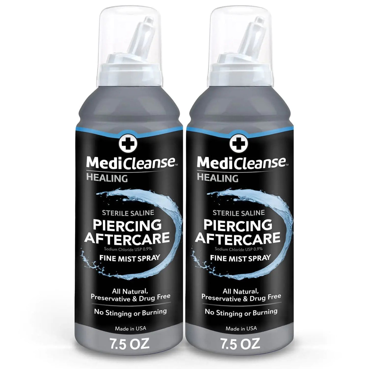 Sterile Saline Piercing Aftercare Fine Mist Spray, 7.5 Ounce, All Natural, No Alcohol, Vegan Friendly, for Piercings and Tattoos, Made in USA, Pack of 2 7.5 Ounce (Pack of 2)