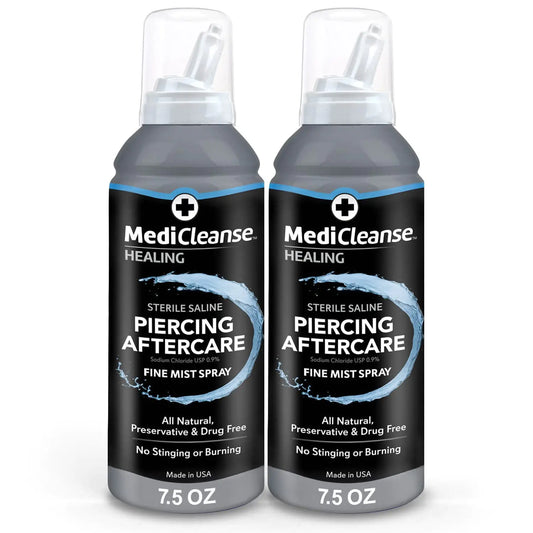 Sterile Saline Piercing Aftercare Fine Mist Spray, 7.5 Ounce, All Natural, No Alcohol, Vegan Friendly, for Piercings and Tattoos, Made in USA, Pack of 2 7.5 Ounce (Pack of 2)