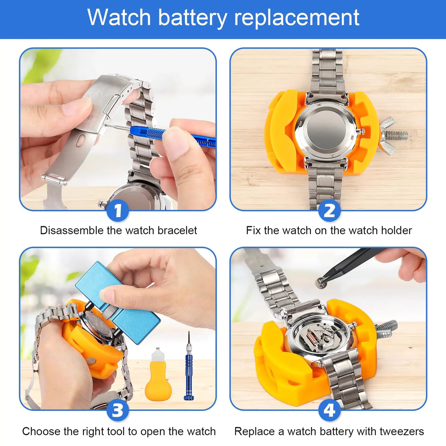 JOREST Watch Repair Kit, for Watch Battery Replacement & Watch Link Removal and Resizing & Watch Opener, Watch Repair Screwdriver Set, Watch Wrench Back Remover, Watch Cleaning, Spring Bar Tool