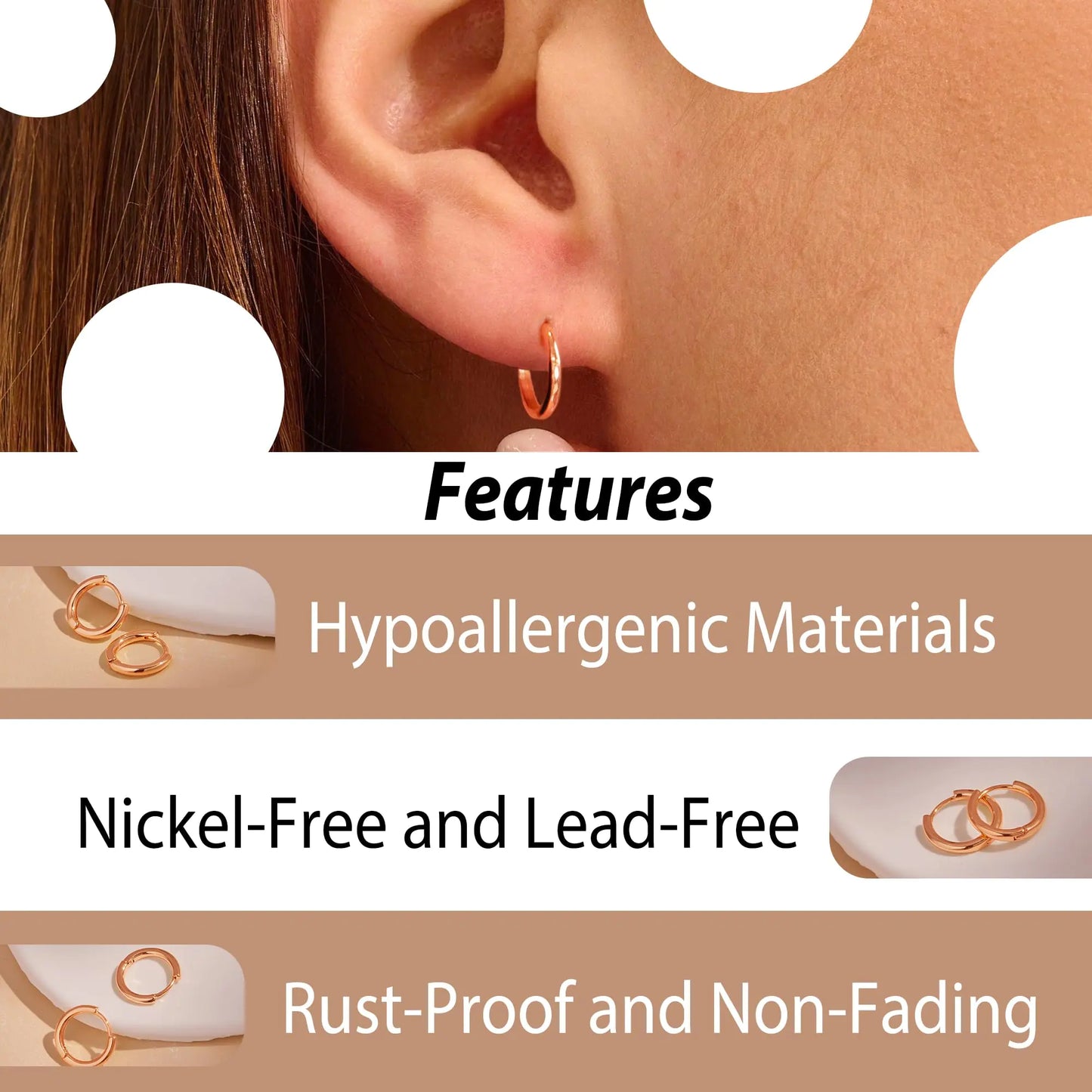 Small Gold Huggie Hoop Earrings Set for Women 14K Real Gold Plated Hypoallergenic Lightweight Earrings for Sensitive Ears Everyday Earrings Sets for Multiple Piercing Cartilage Hoop Earrings Stack Jewelry 12mm/12mm/12mm/12mm Rose Gold